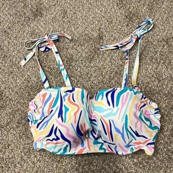 Shade & Shore 38D multi color watercolor bra size toe strap bandeau swim top - Picture 3 of 10